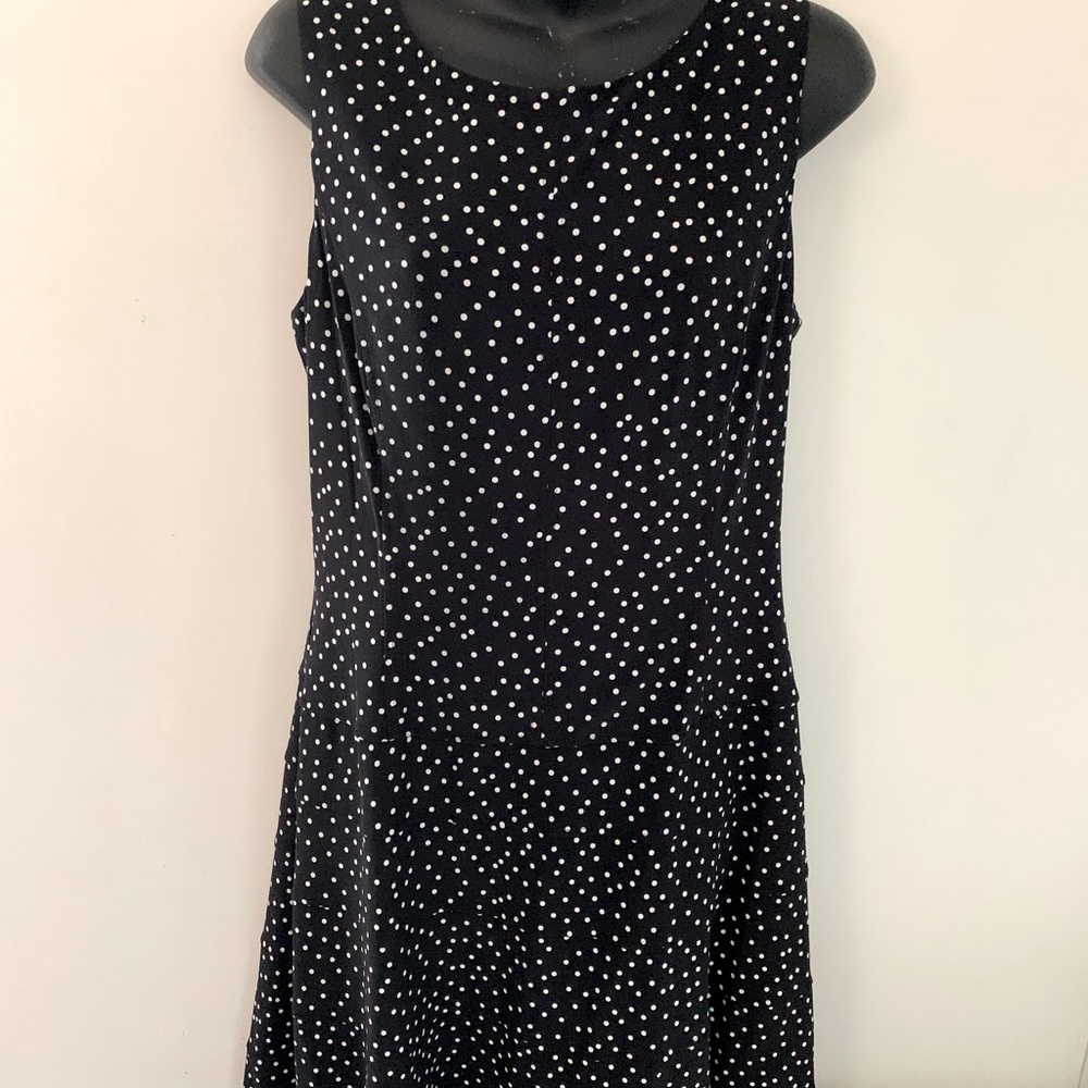 EUC Tommy Hilfiger black polka fitted & flare maxi dress Size 10